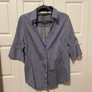 Blue and White Striped Snap Up Blouse
